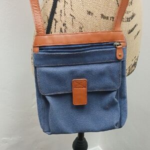 MaggiB Blue and Brown Purse Women's Crossbody Bag Adjustable Strap